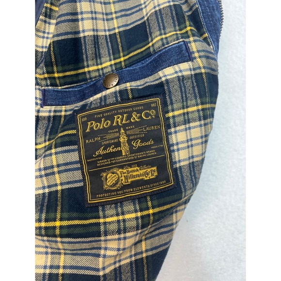 Polo Ralph Lauren Denim Barn Jacket XL Blue Plaid Flannel Lined Corduroy Collar - Picture 7 of 16